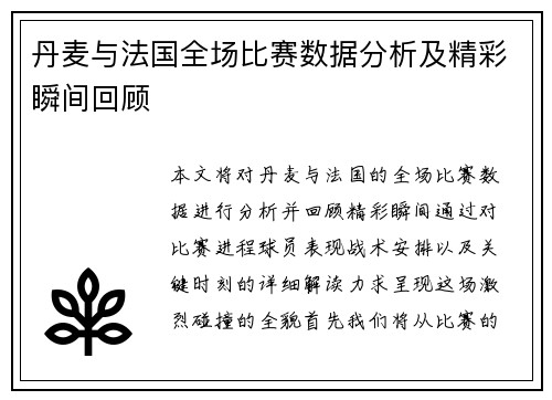 丹麦与法国全场比赛数据分析及精彩瞬间回顾